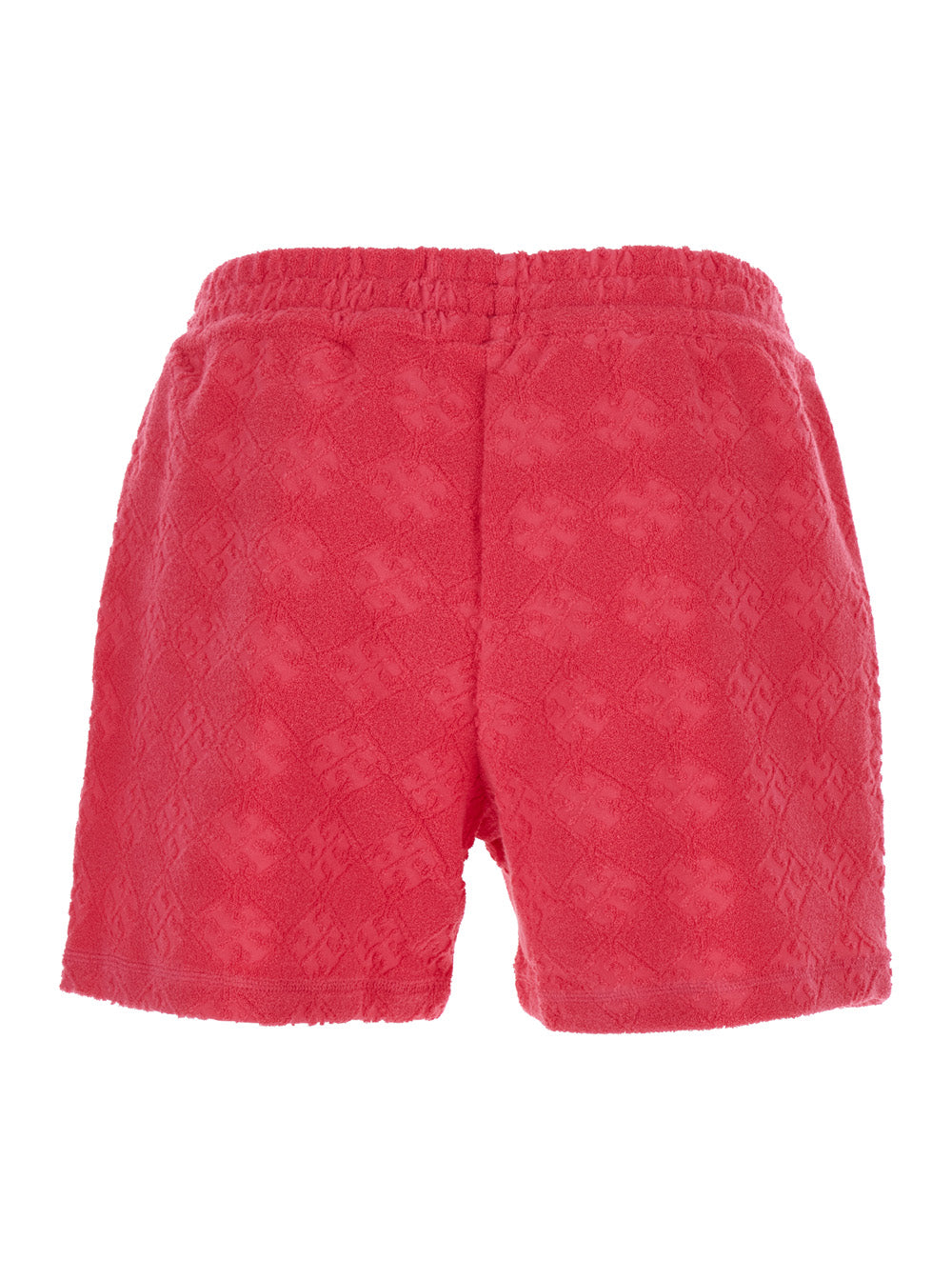 Terry Pink Shorts with Elastic Waist and All-Over Logo Embroidery in Cotton Blend Stretch Woman Nylon Elastane Bermuda