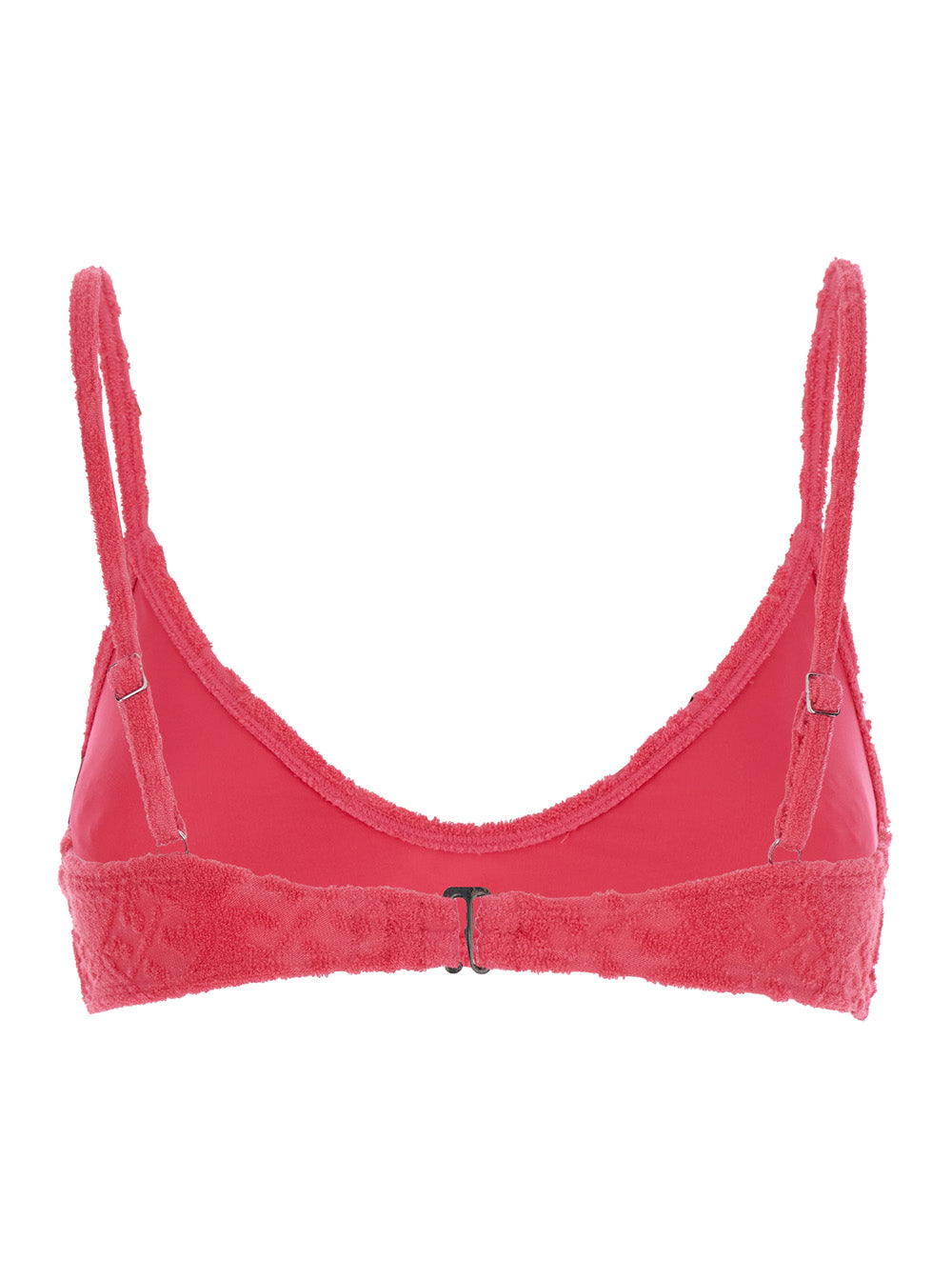 Terry Pink Bikini Top with Adjustable Spaghetti Straps and All-Over Logo Embroidery in Cotton Blend Stretch Woman Nylon Elastane Tops