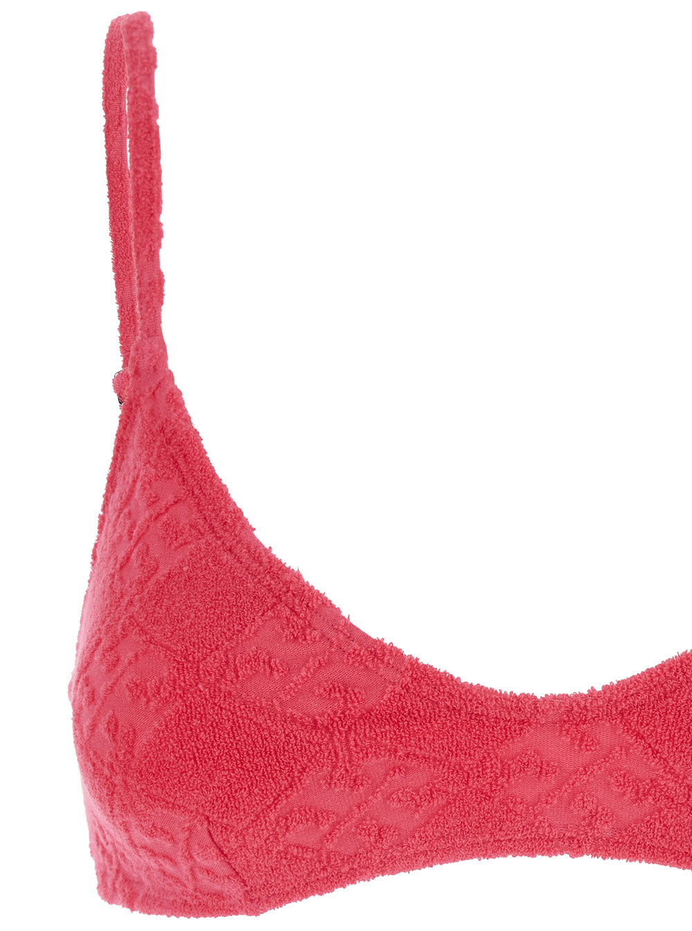 Terry Pink Bikini Top with Adjustable Spaghetti Straps and All-Over Logo Embroidery in Cotton Blend Stretch Woman Nylon Elastane Tops