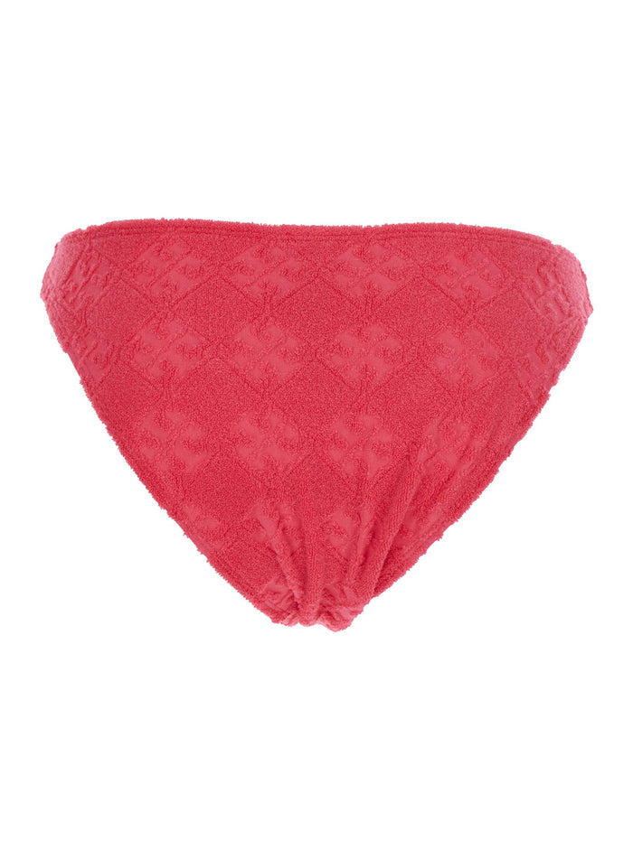 Terry Pink Bikini Bottoms with All-Over Logo Embroidery in Cotton Blend Stretch Woman Nylon Elastane Underwear