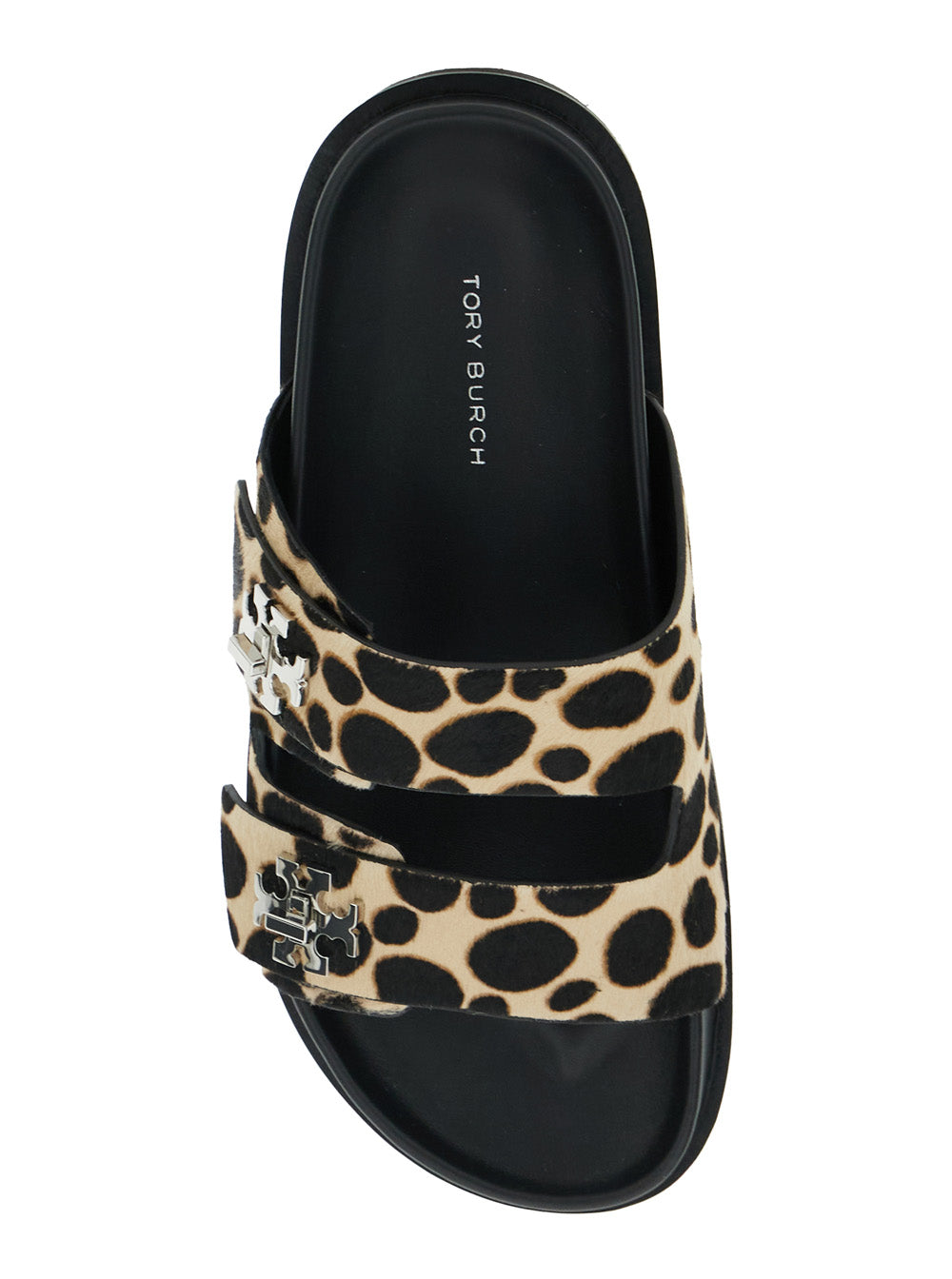 Turnlock Brown Sandals with Double Strap and Leopard Print in Leather Woman Multicolor Calf Flat Shoes