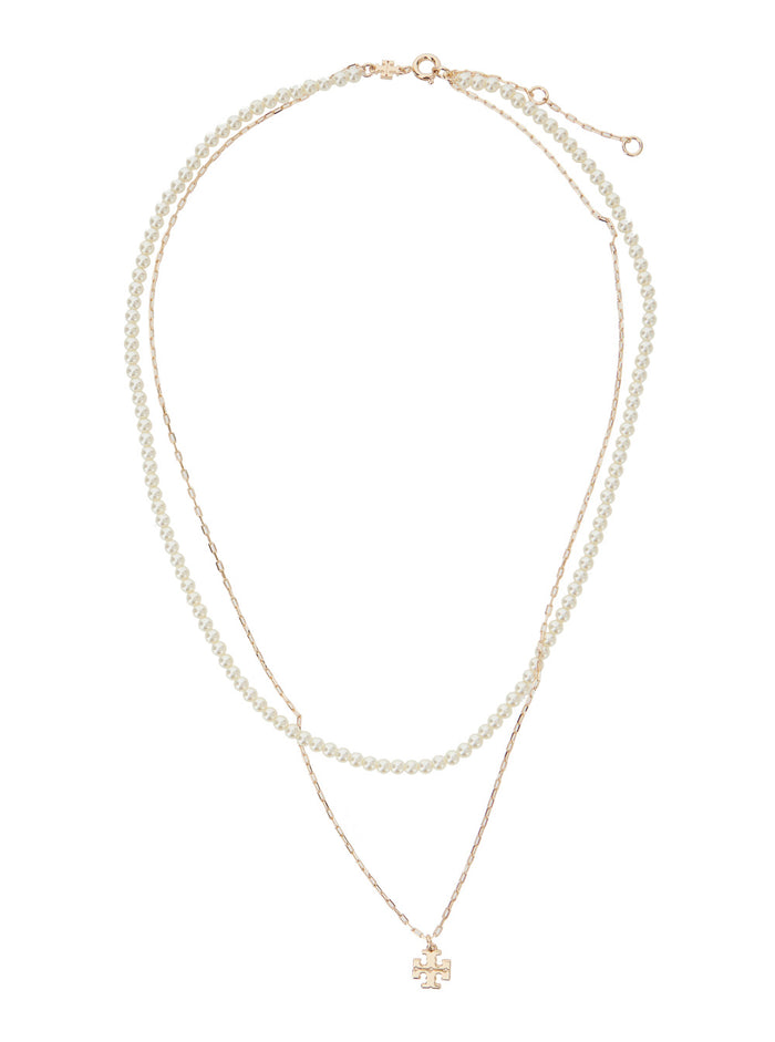 Kira Layered Necklace with Double T Pendant in Brass Blend Woman Metallic Necklaces