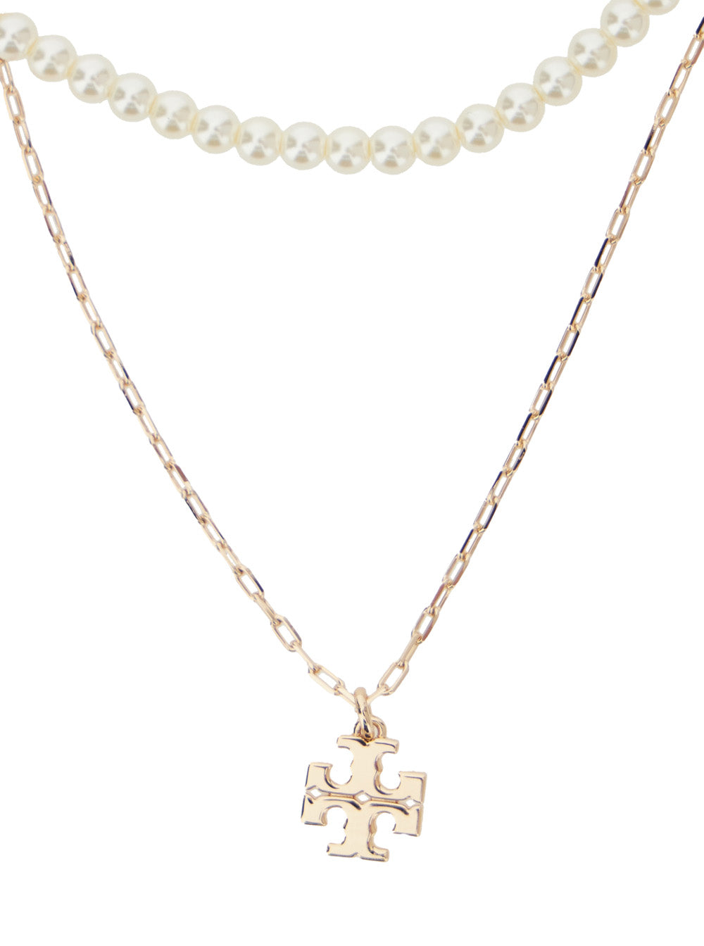 Kira Layered Necklace with Double T Pendant in Brass Blend Woman Metallic Necklaces