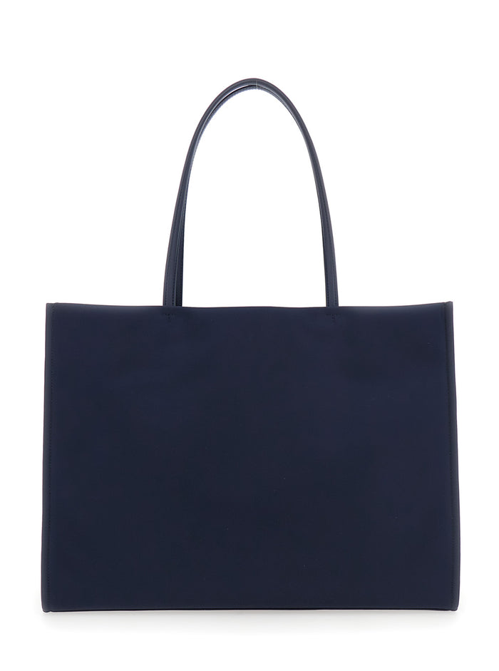 Ella Blue Large Tote Bag with Tonal Logo Detail in Tech Fabric Woman Blu Nylon
