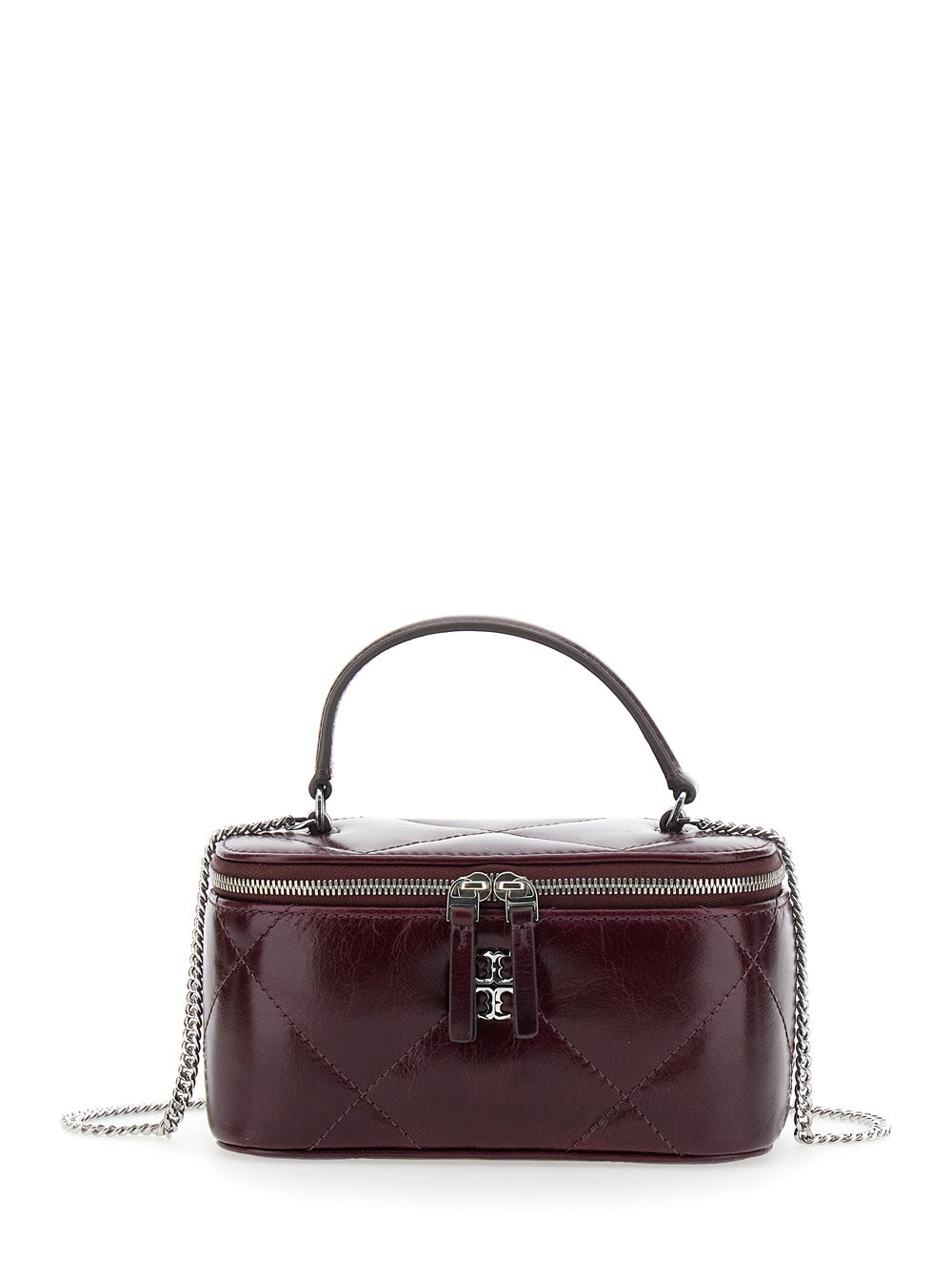 Kira Bordeaux Crossbody Bag With Chain-Link Shoulder Strap And Logo Plaque On The Front Leather Woman Cow
