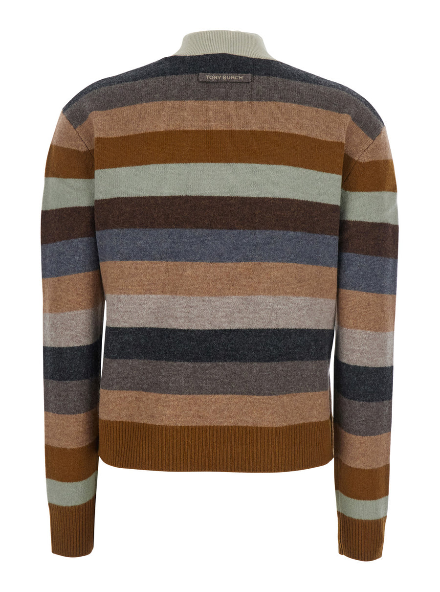 Multicolor Striped Wool Sweater With Logo Patch Tops