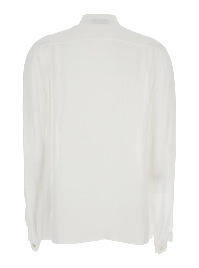 White Blouse with Pussybow Collar in Viscose Woman Shirts And Blouses