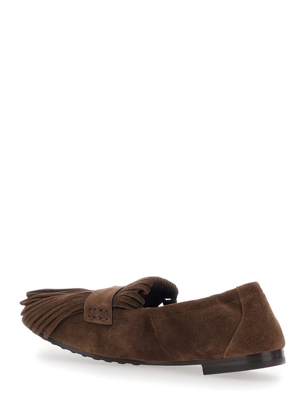 Brown Loafers with Fringe and Metallic Logo in Suede Woman Calf