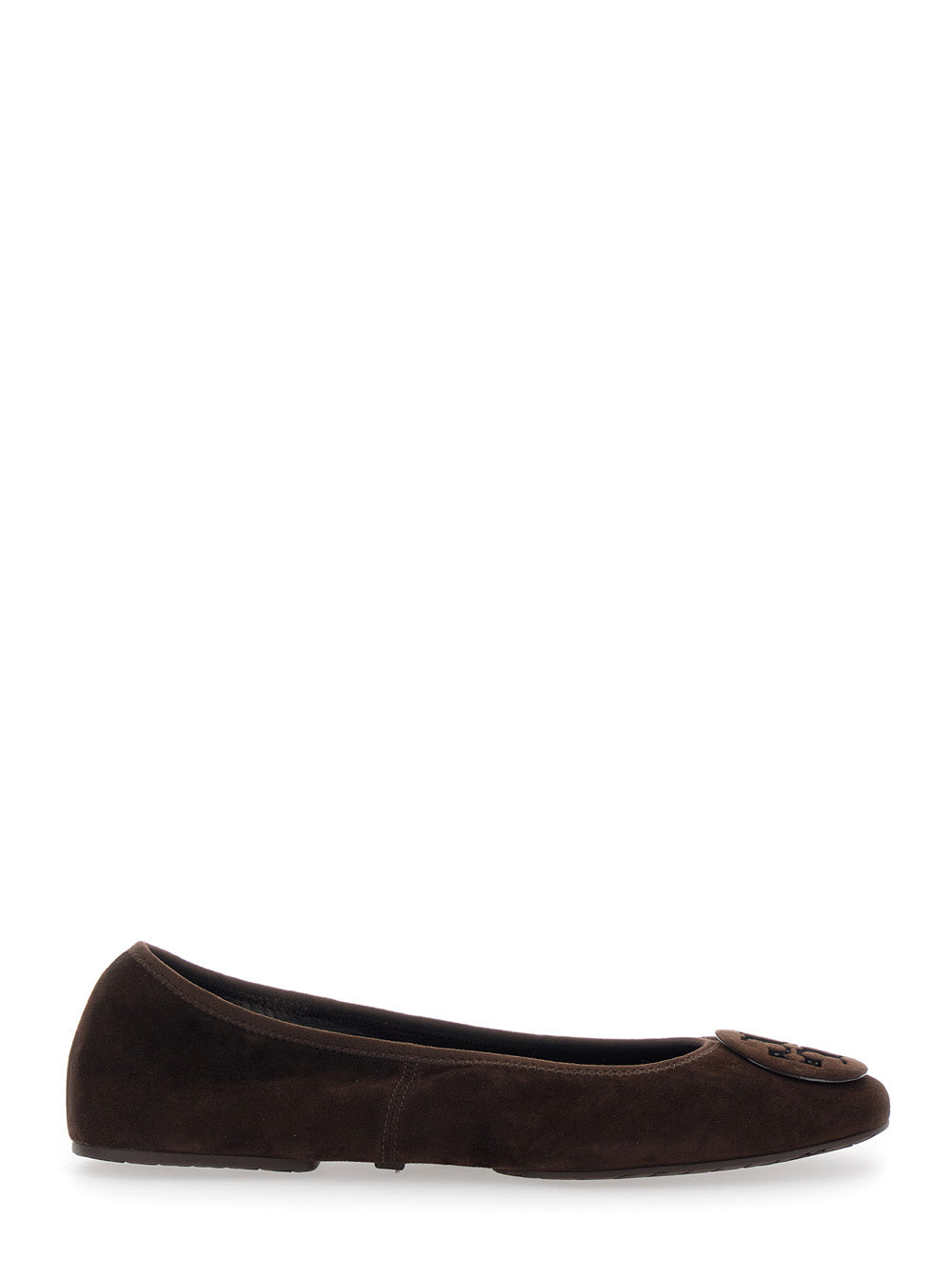 Brown Ballerinas with Logo Plaque on the Front in Suede Woman Ovine Nylon