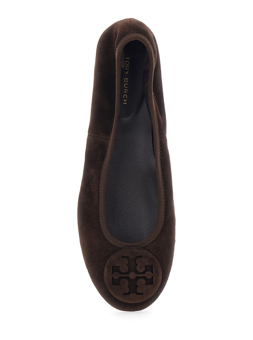 Brown Ballerinas with Logo Plaque on the Front in Suede Woman Ovine Nylon