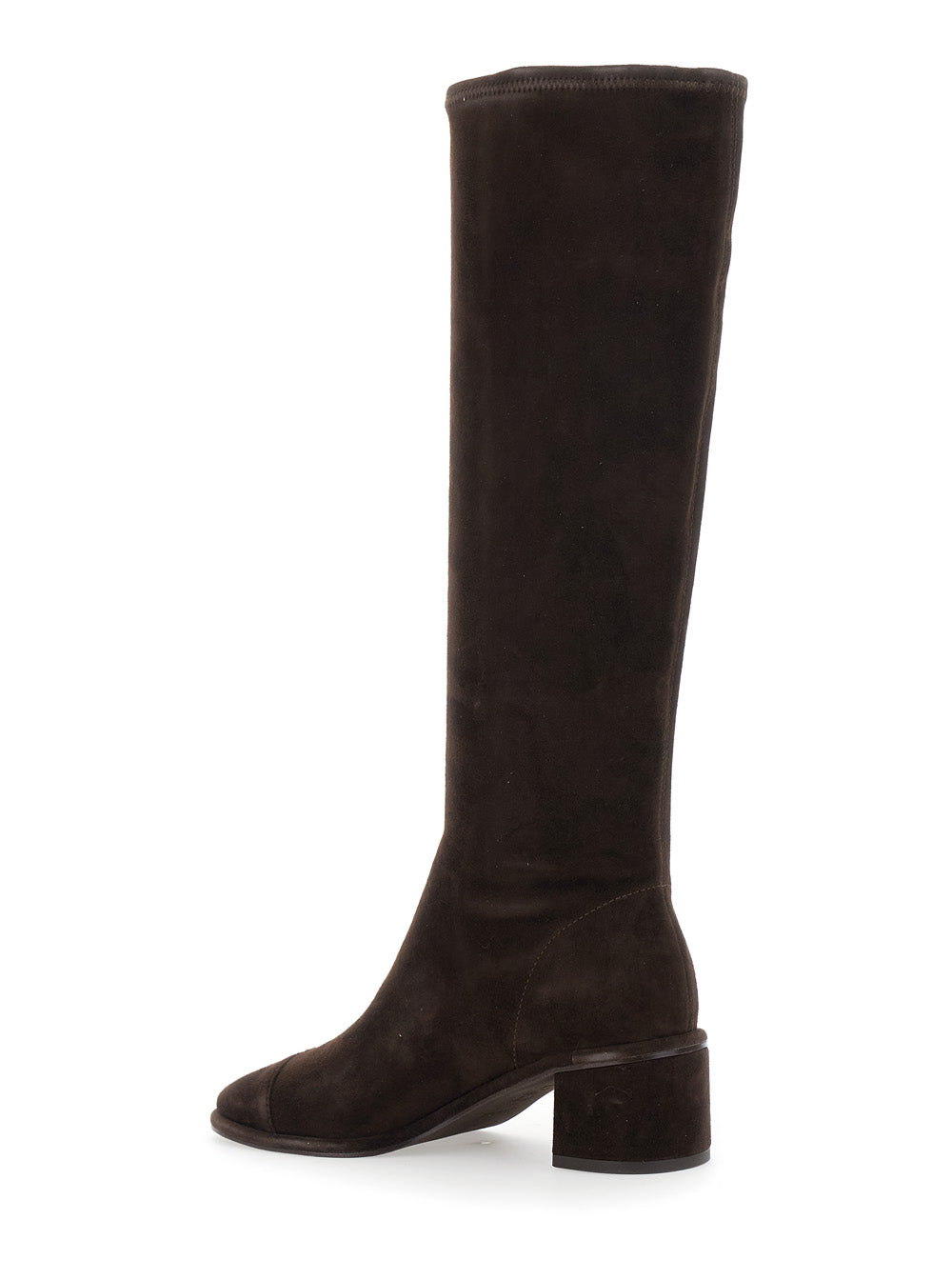 Brown Knee-High Boots with Block Heel in Suede Woman Goat