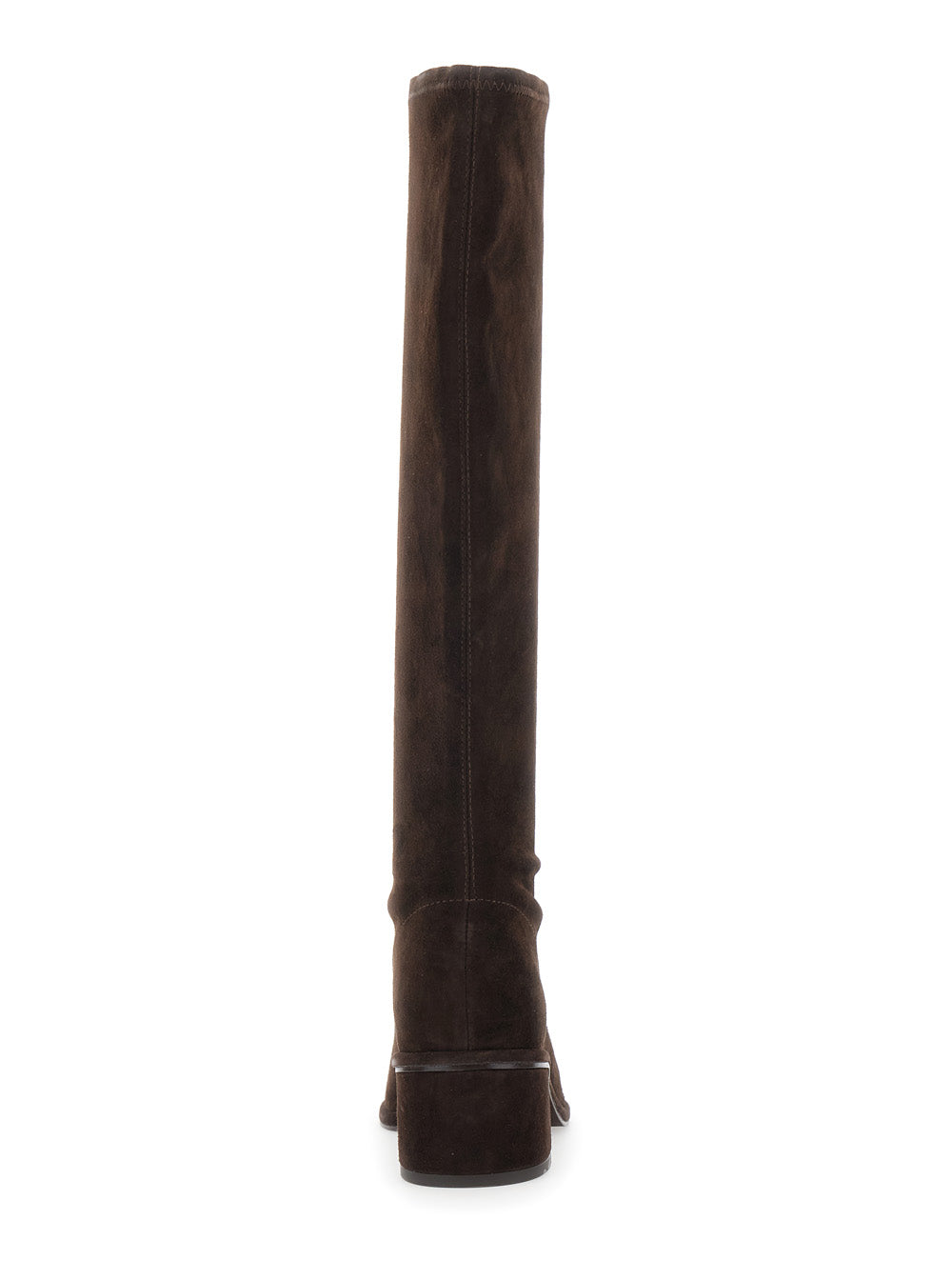 Brown Knee-High Boots with Block Heel in Suede Woman Goat