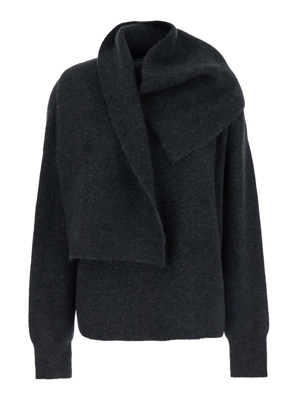 Black Draped Sweater Tech Fabric Polyamide Recycled Tops