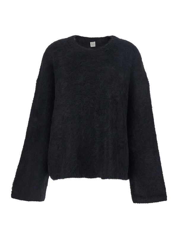 Black Crewneck Sweater With Wide Sleeves Alpaca Tops