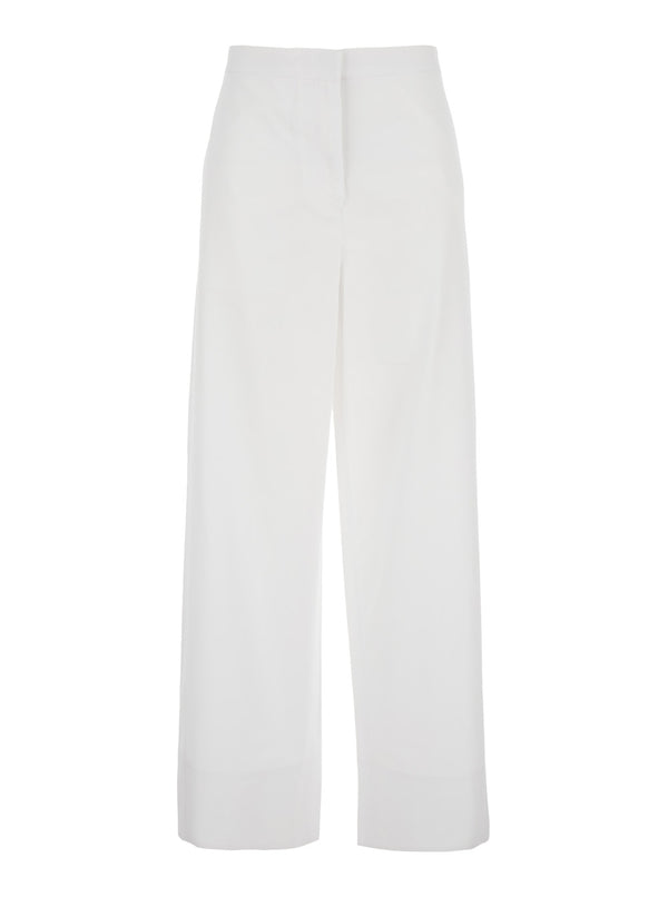 White Cotton Pants With Rear Pockets Organic Trousers