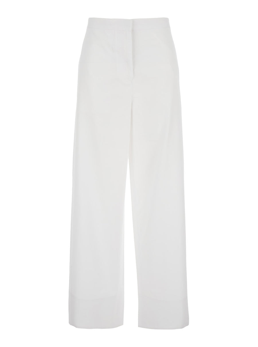 White Cotton Pants With Rear Pockets Organic Trousers
