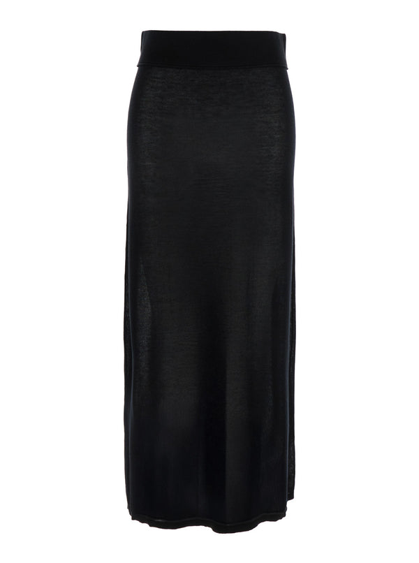 Black Long Skirt With Elastic Waist Lyocell