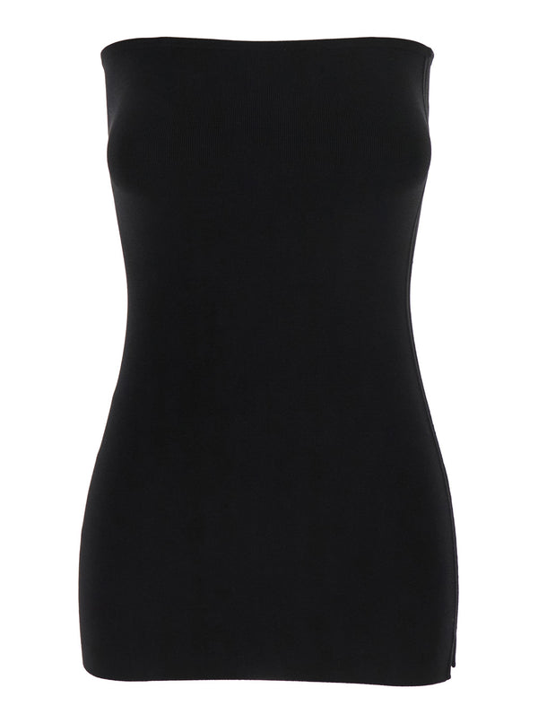 Black Off-Shoulder Fitted Top Viscose Tops
