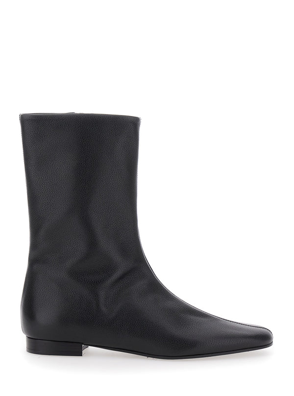 Black Ankle Boots With Pointed Toe Leather