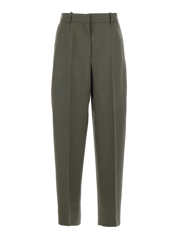 Green Wide Leg Wool Blend Pants Trousers