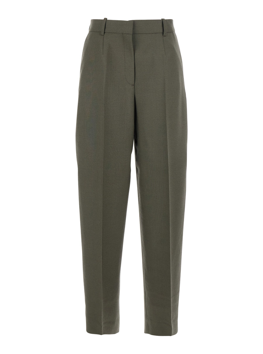 Green Wide Leg Wool Blend Pants Trousers