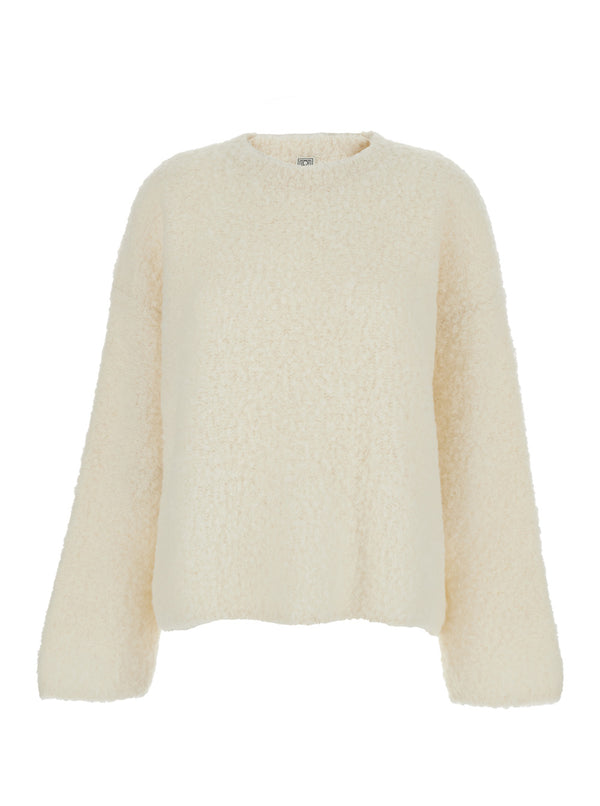 White Crewneck Sweater With Ribbed Trims Alpaca Tops