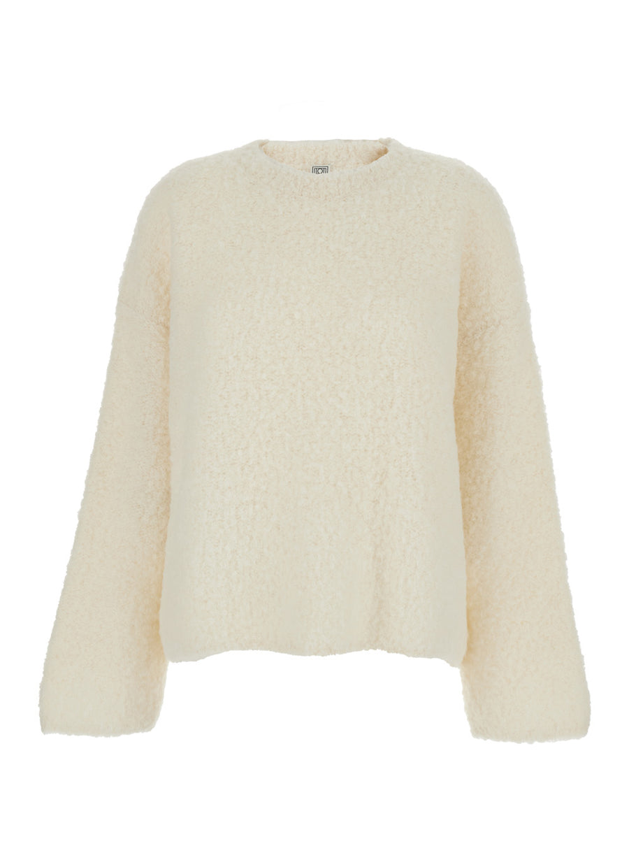 White Crewneck Sweater With Ribbed Trims Alpaca Tops