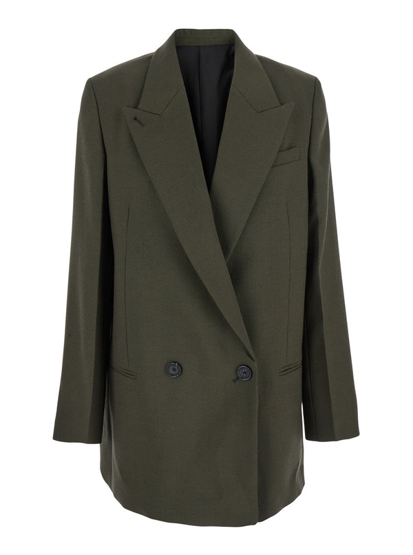 Green Double-Breasted Wool Blend Jacket Blazers