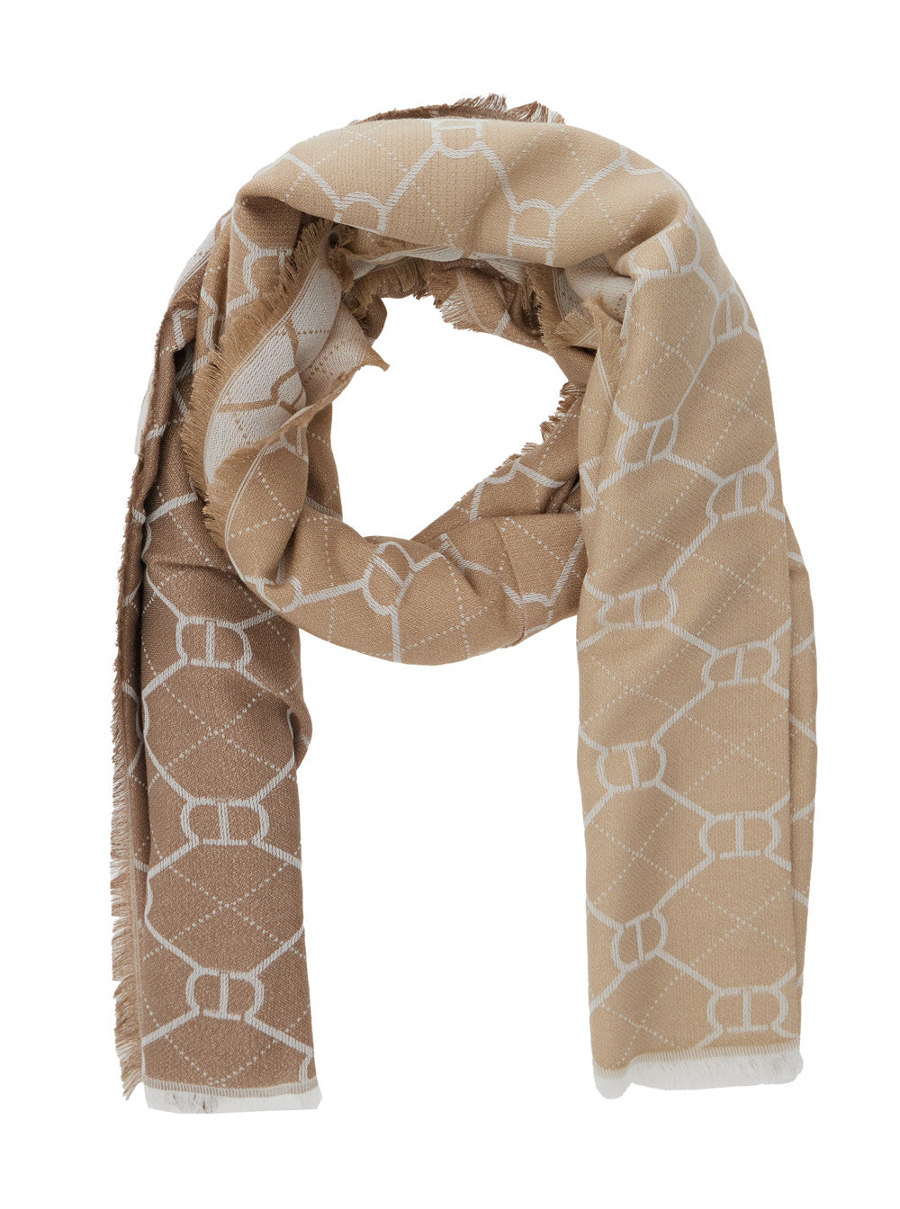 Beige Stole With Logo Lettering And All-Over Motif Viscose Blend Woman Polyester Scarfs Foulards