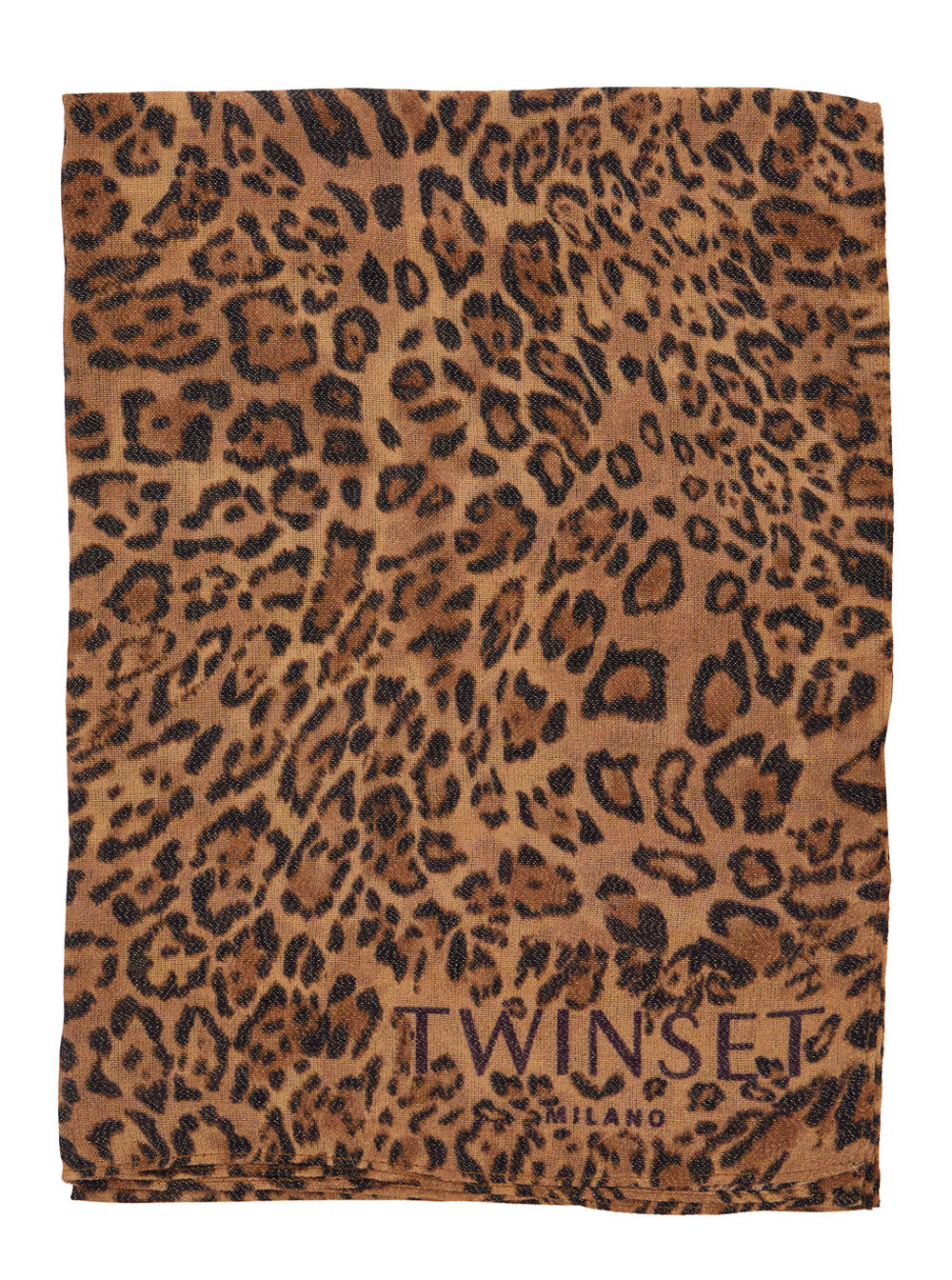 Brown Rectangular Scarf With Animal Print Modal Blend Woman Textile Paper Scarfs And Foulards