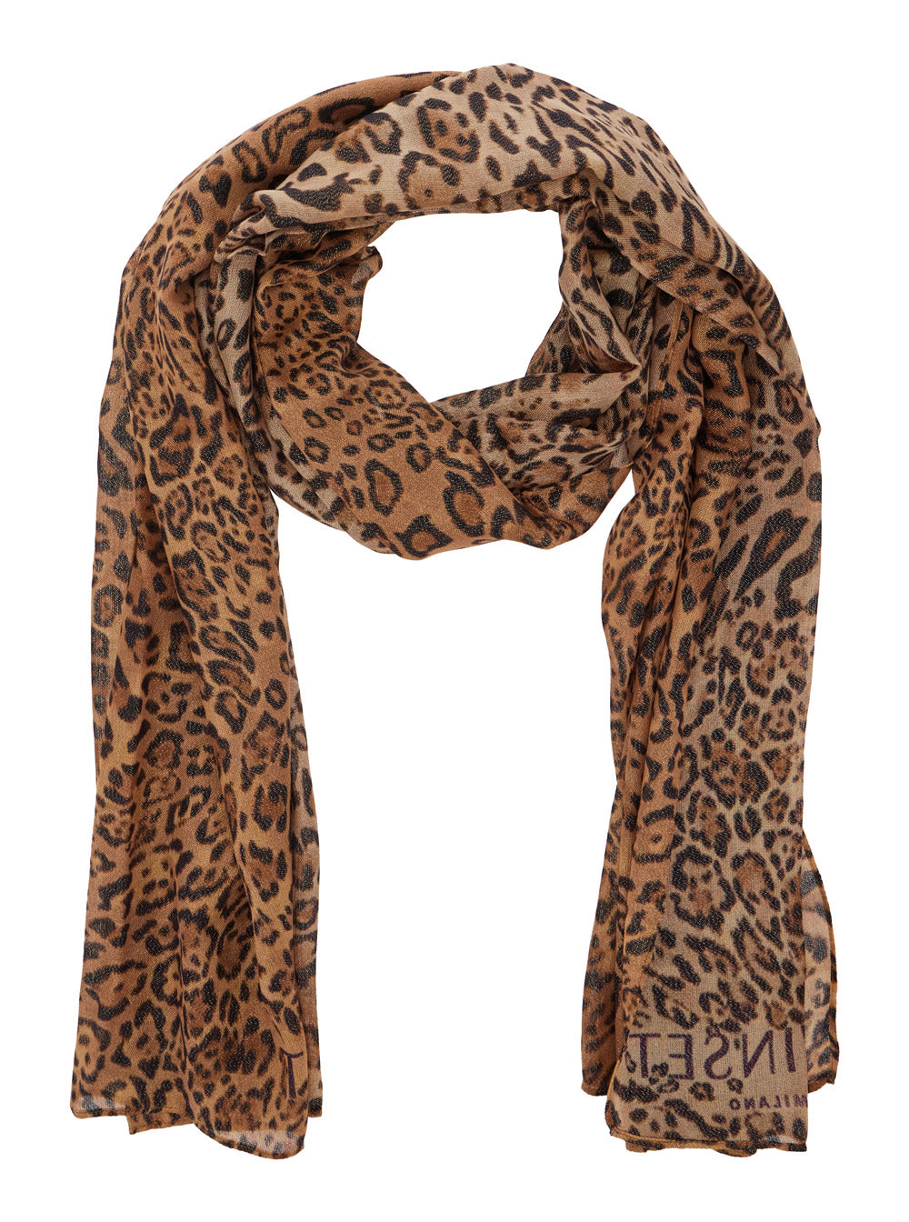 Brown Rectangular Scarf With Animal Print Modal Blend Woman Textile Paper Scarfs And Foulards