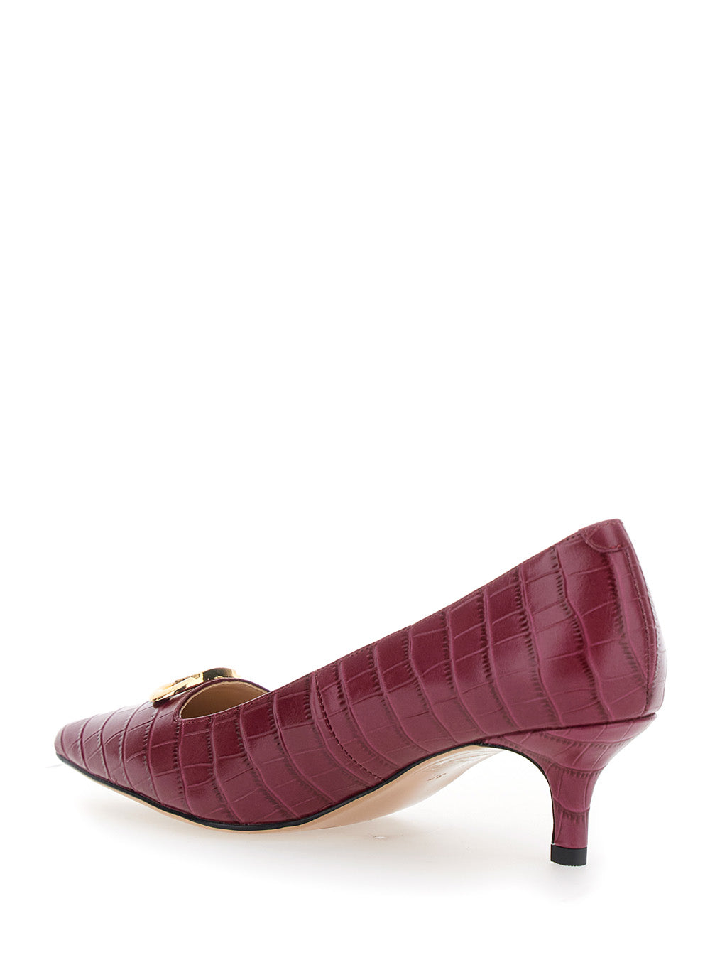 Bordeaux Pumps with Low Stiletto Heel and Embissed Crocodile Effect in Leather Woman Red Heels