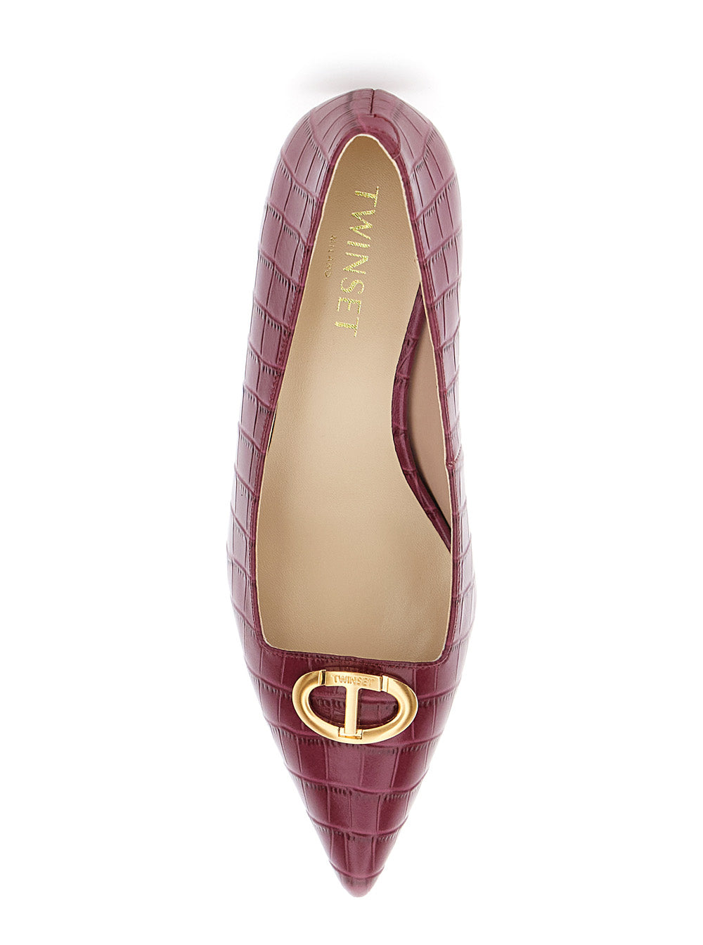 Bordeaux Pumps with Low Stiletto Heel and Embissed Crocodile Effect in Leather Woman Red Heels