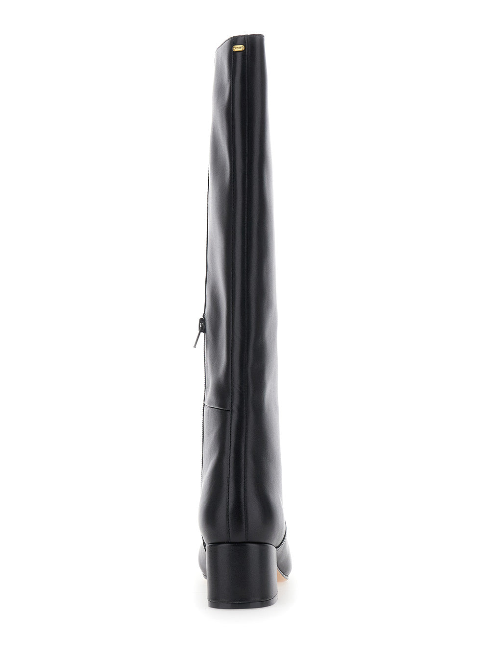 Black Knee High Boots With Round Toe Leather Woman