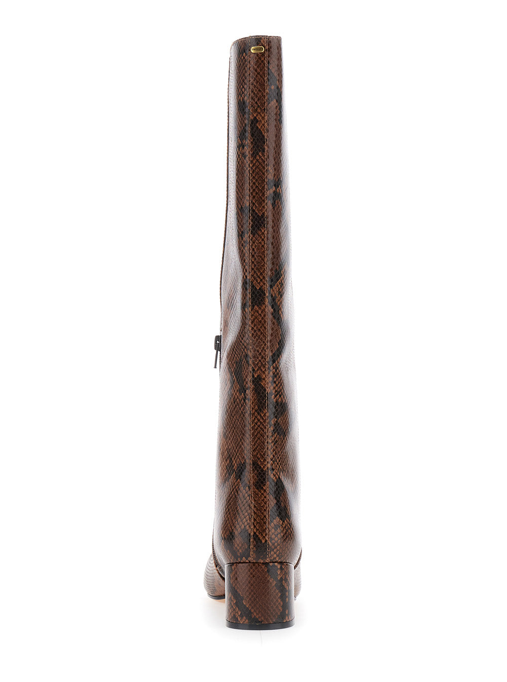 Brown Knee Boots with Python Effect in Leather Woman Polyurethane