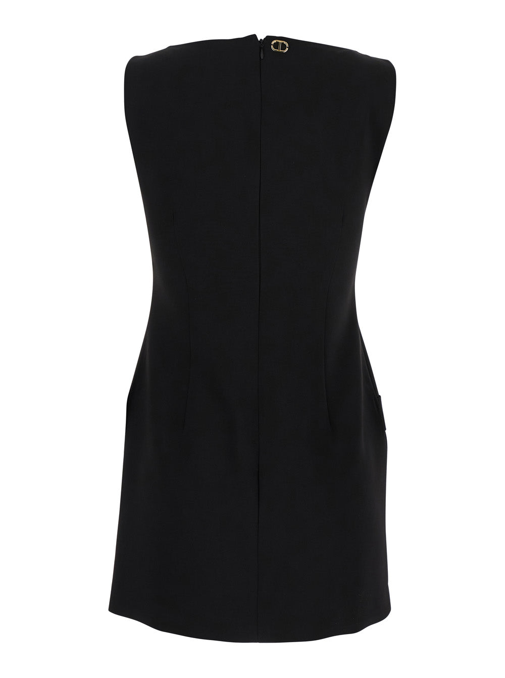 Black Crewneck Mini Dress with Bow Detail on the Front and Logo Plaque Rear in Tech Fabric Stretch Woman Textile Paper Elastane