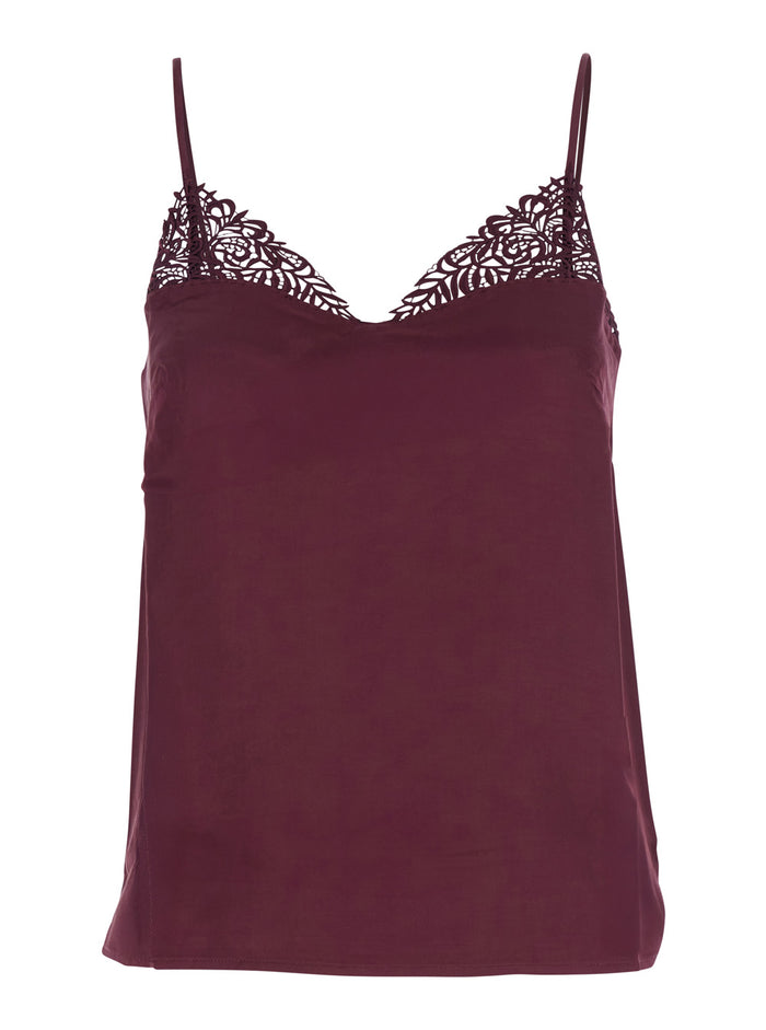 Bordeaux Top with Thin Strap and Logo Plaque on the Back in Fabric Woman Viscose Tops