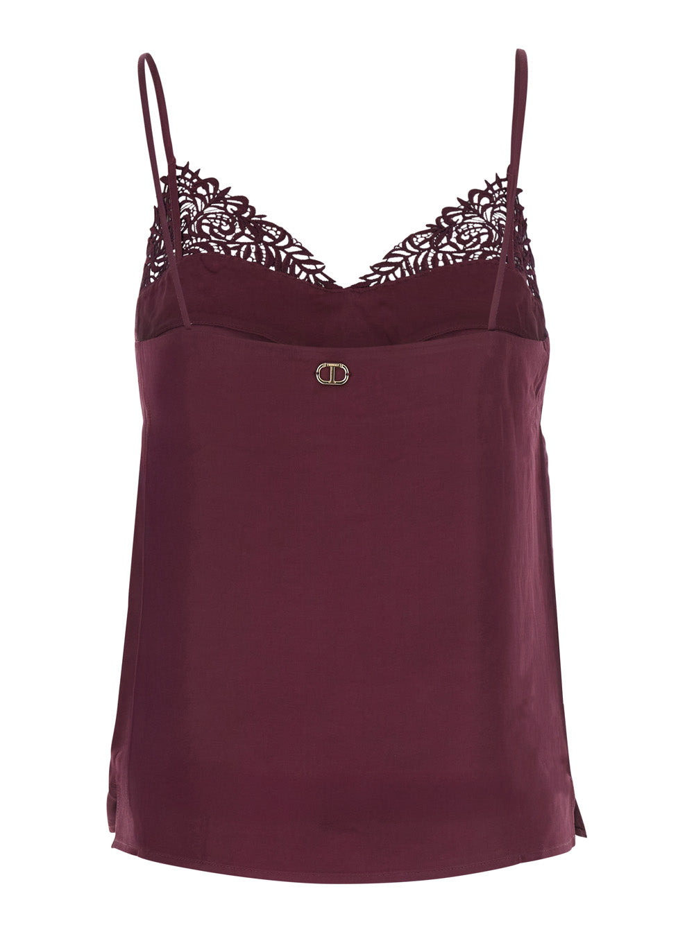 Bordeaux Top with Thin Strap and Logo Plaque on the Back in Fabric Woman Viscose Tops