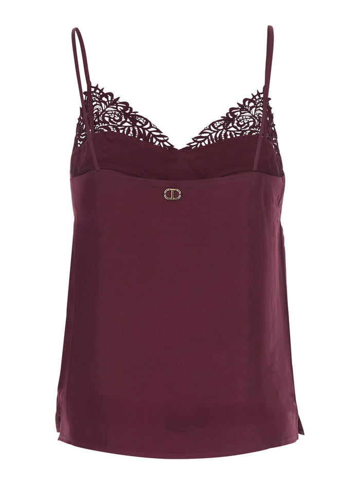 Bordeaux Top with Thin Strap and Logo Plaque on the Back in Fabric Woman Viscose Tops