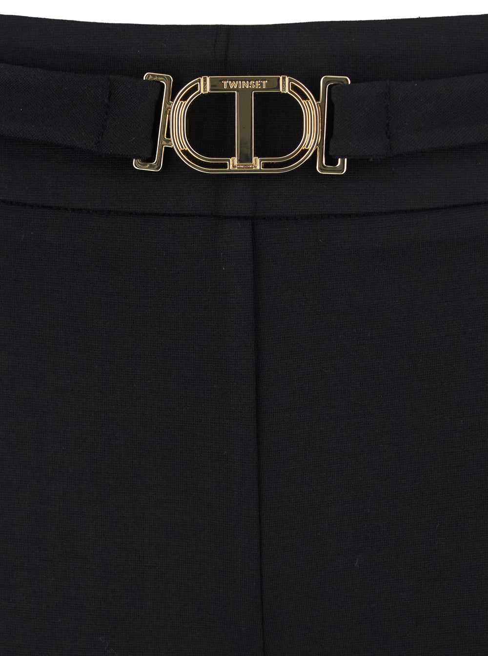 Black Pants with Belt Buckle and Loops in Viscose Blend Stretch Woman Polyamide Elastane Trousers