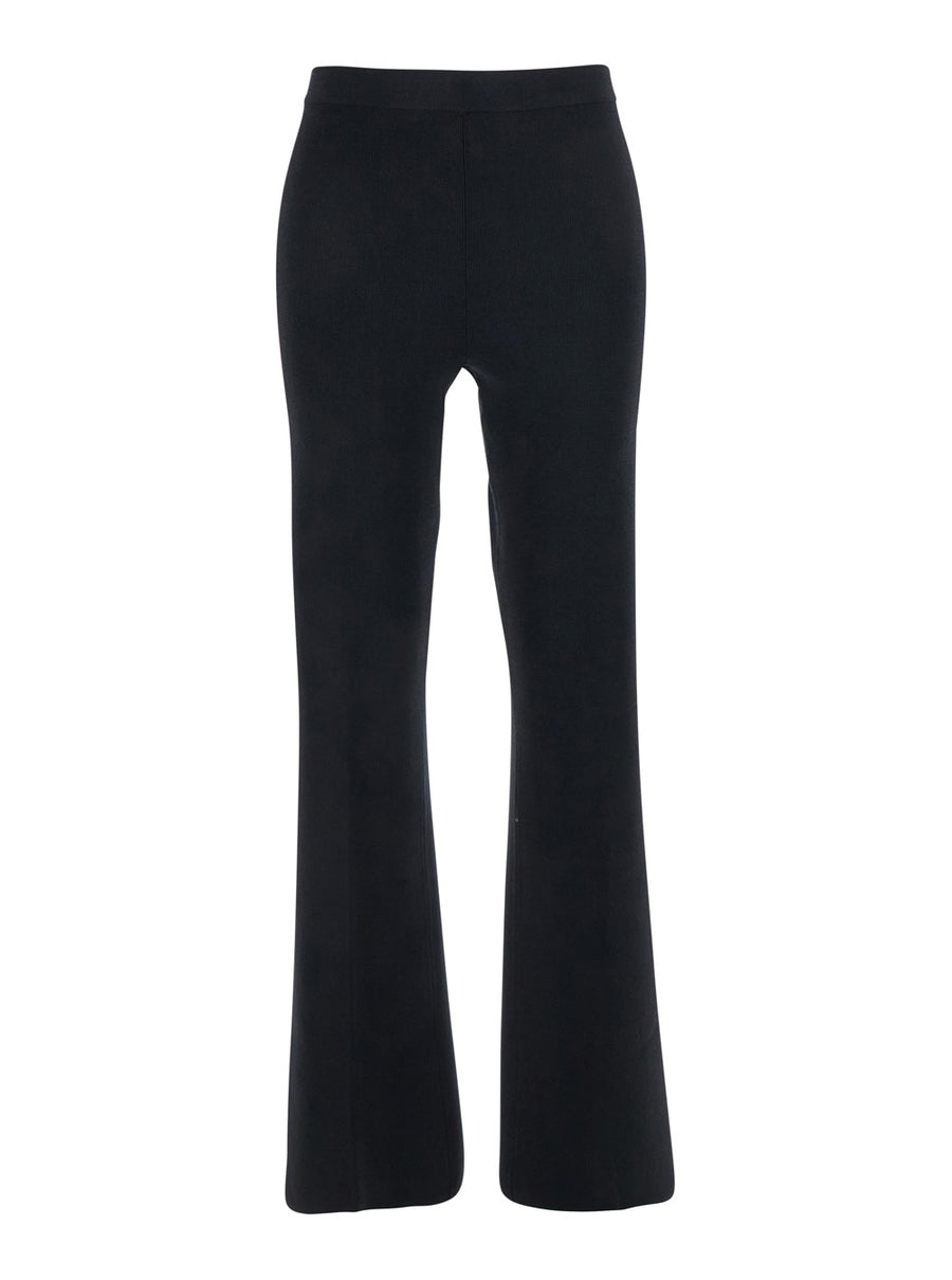 Black Flared Pants With Logo Plaque Viscose Trousers