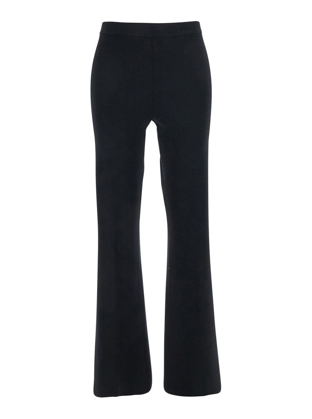 Black Flared Pants with Logo Plaque on the Rear in Viscose Blend Woman Polyamide Elastane Trousers