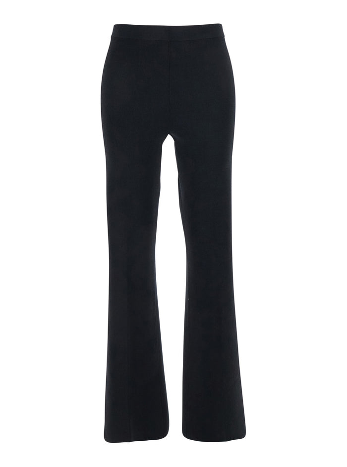 Black Flared Pants with Logo Plaque on the Rear in Viscose Blend Woman Polyamide Elastane Trousers
