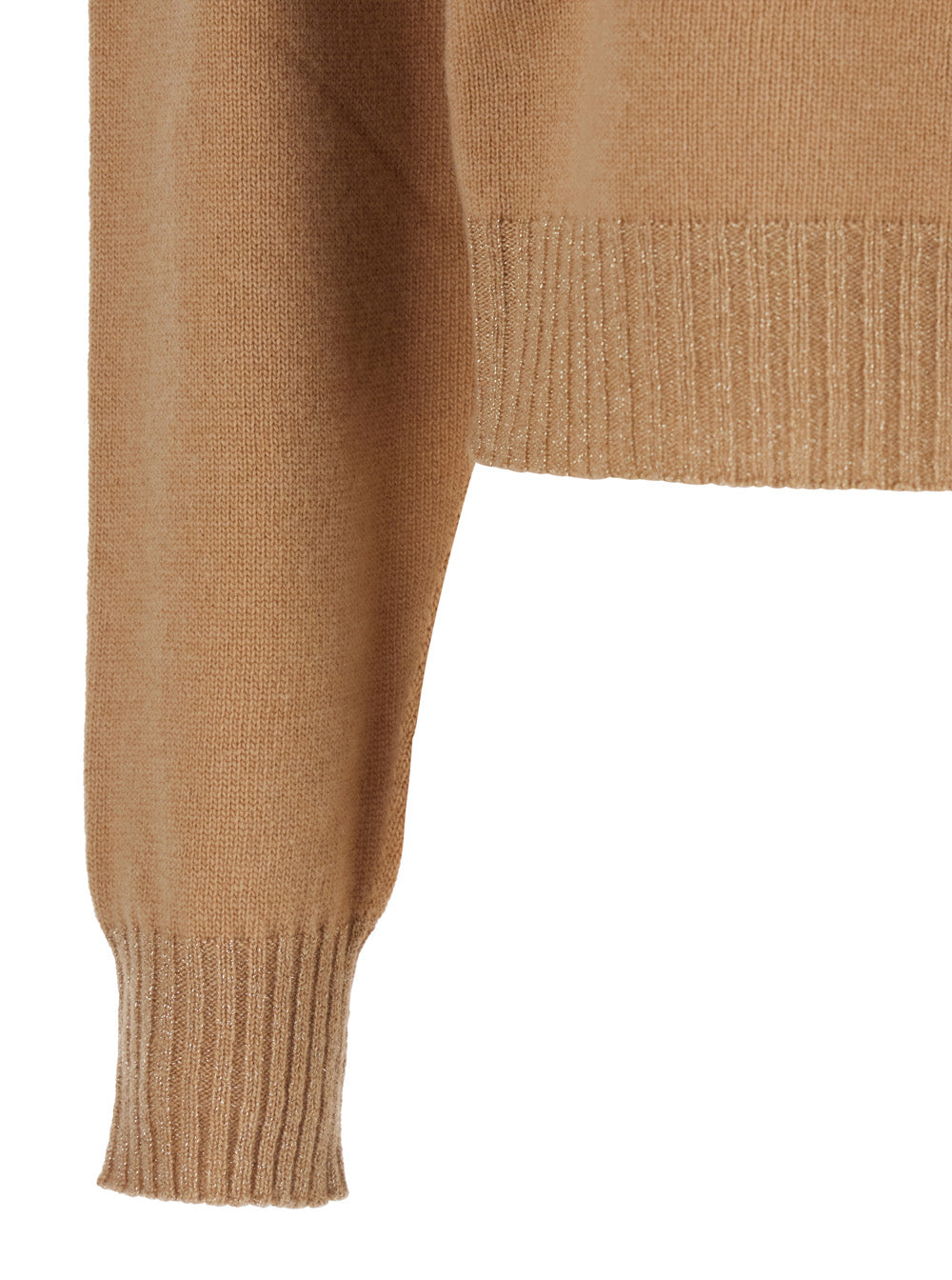 Beige Crew Neck Sweater with Dropped Shoulder and Ribbed Details in Wool Woman Cashmere Textile Paper Jersey
