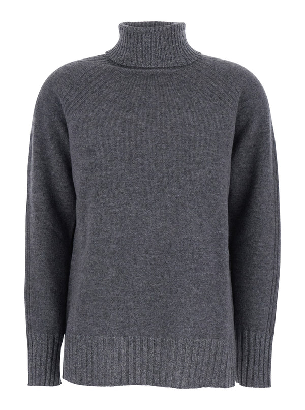 Grey Turtleneck Wool Sweater Tops