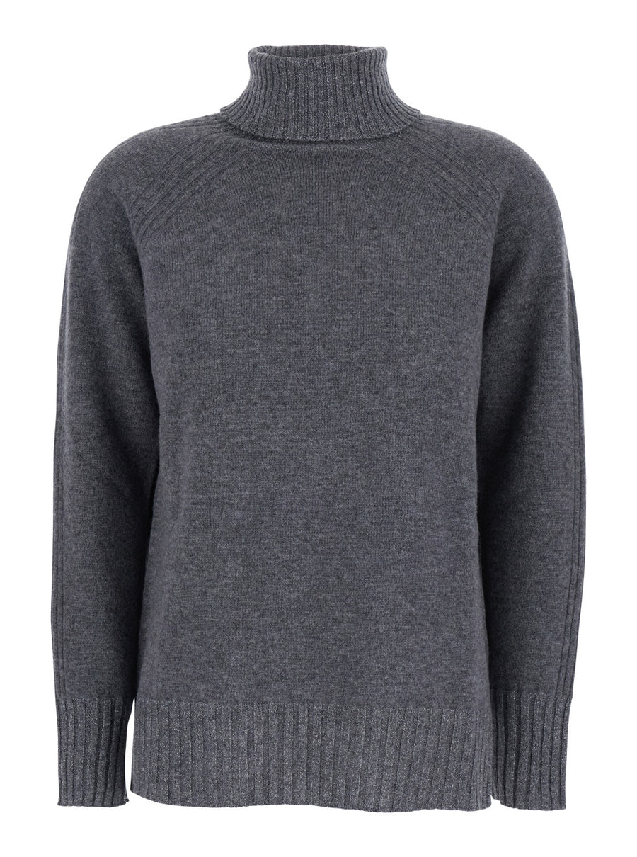 Grey Turtleneck Wool Sweater Tops
