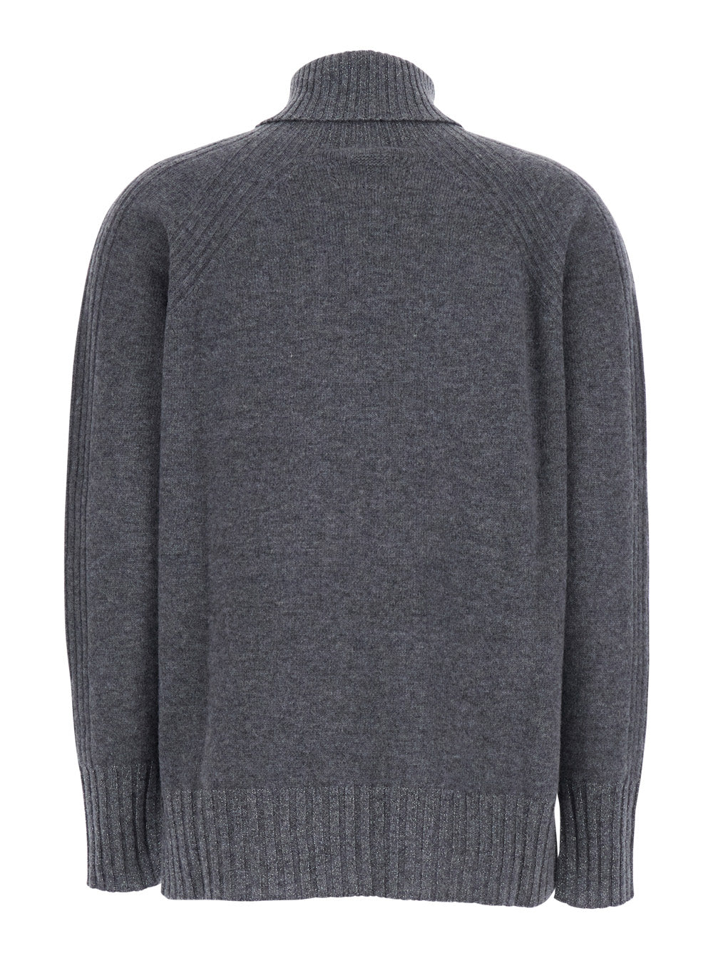 Grey Turtleneck Sweater with Ribbed Details in Wool Woman Cashmere Textile Paper Jersey