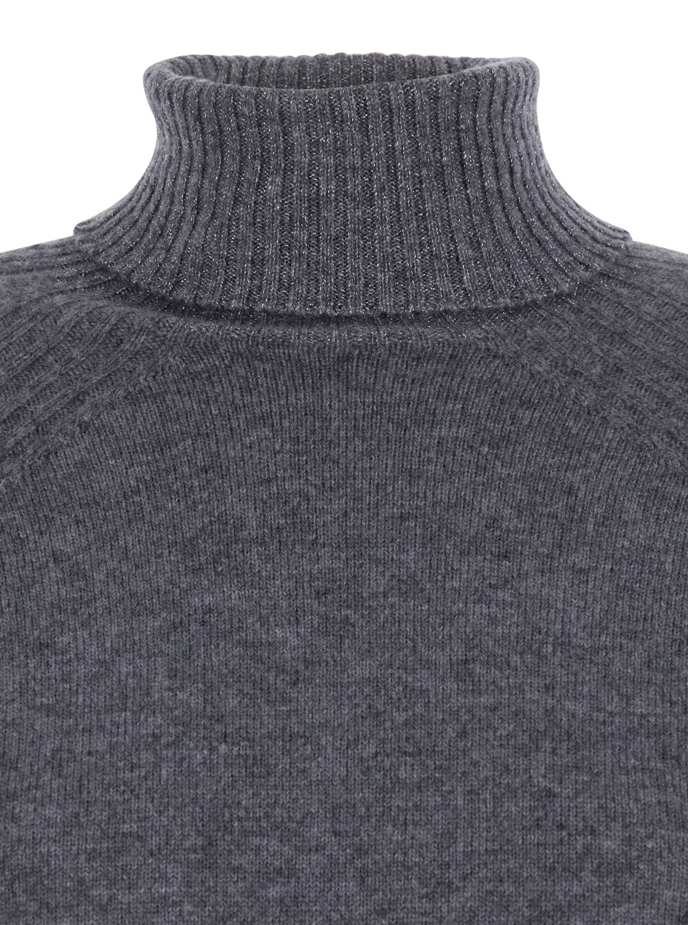 Grey Turtleneck Sweater with Ribbed Details in Wool Woman Cashmere Textile Paper Jersey