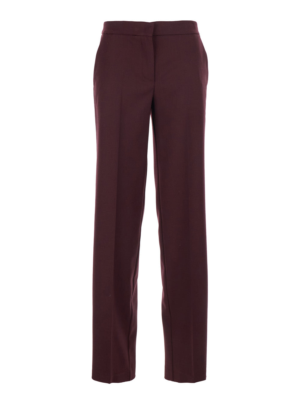 Violet Pants with Concealed Front Closure and Logo Plaque on the Rear in Wool Blend Stretch Woman Trousers