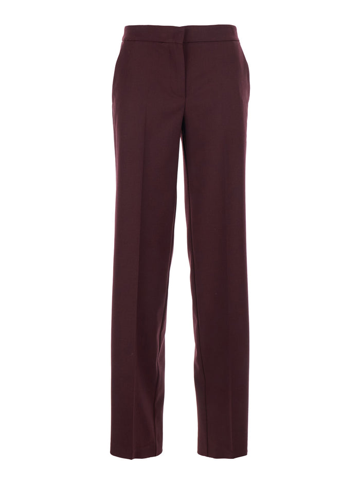 Violet Pants with Concealed Front Closure and Logo Plaque on the Rear in Wool Blend Stretch Woman Trousers